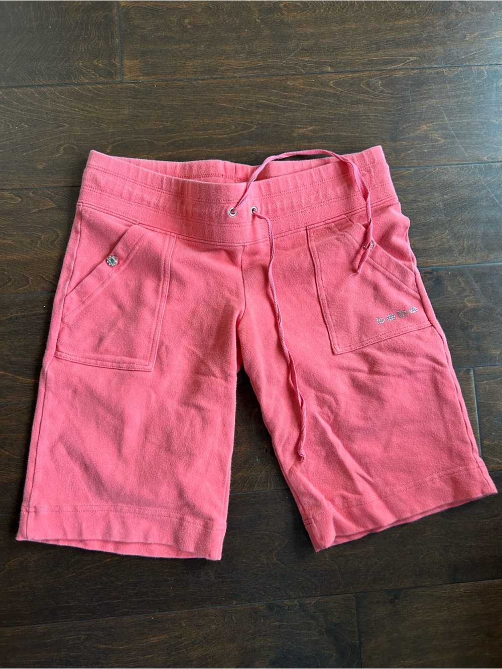 Bebe Women’s Shorts Y2K Made In USA Rhinestone Logo Orange Sz M 4123